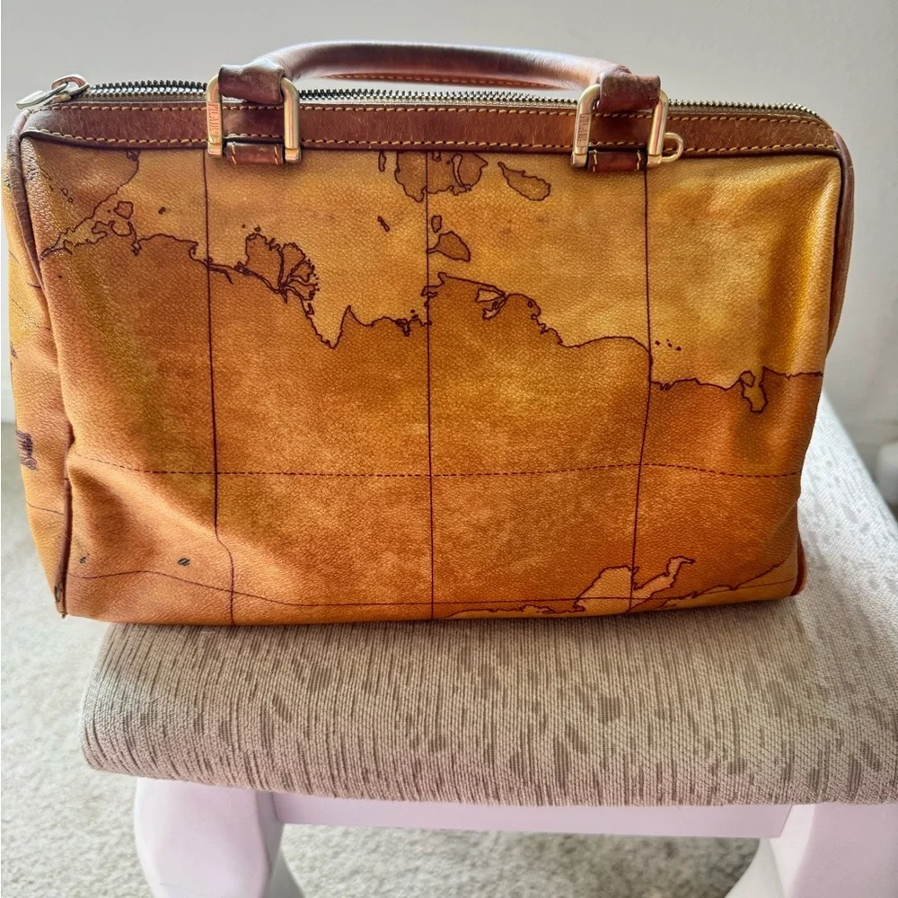 Martini Vintage Map Print Brown Leather women Bag
